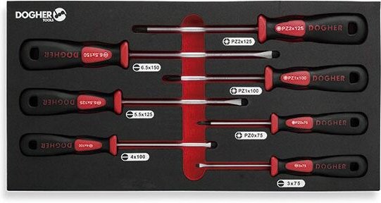 Kombinierbares Tablett mit 7 Schlitzschraubendrehern und pz, Profi Dogher 330-083