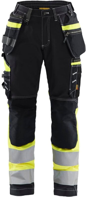 Hochsichtbarer Damen-Stretch-Arbeitshose Klasse 1, Schwarz/Gelb, M - FR(40) - SE(C38) - Kurz