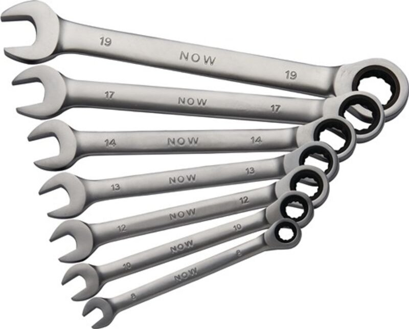 NOW - Knarrenringmaulschlüsselsatz 7-teilig Schlüsselweiten 8-19 mm gerade