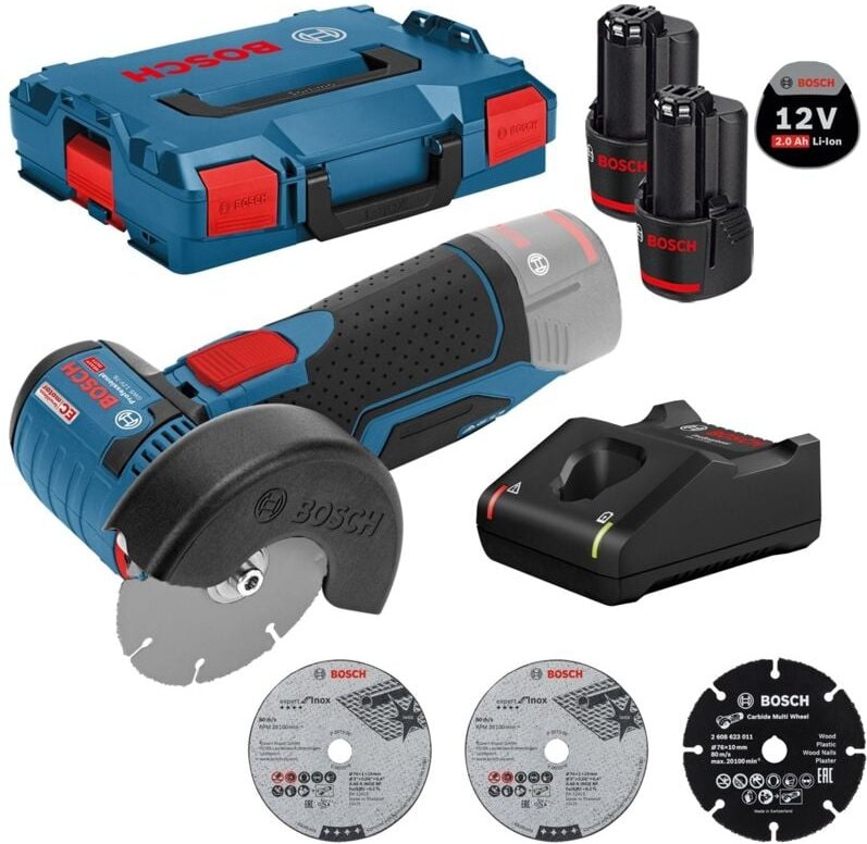Bosch - Akku-Winkelschleifer gws 12V-76 ø 76 mm / 2x 2,0 Ah Akku + Ladegerät in L-Boxx