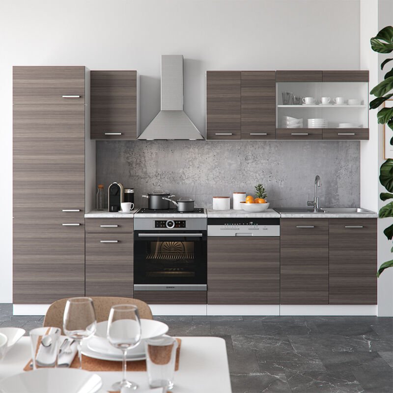 Vicco - Küchenzeile R-Line, Edelgrau/Weiß, 300 cm ohne Arbeitsplatte