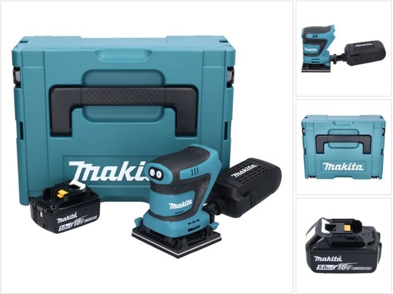 Makita DBO 480 T1J Akku Schwingschleifer 18 V 112 x 102 mm + 1x Akku 5,0 Ah + Makpac - ohne Ladegerät