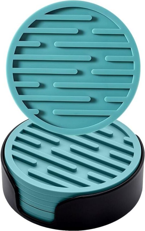 6er-Set Silikon-Untersetzer (Grüngrau) mit Halterungen, 10 cm Durchmesser, rutschfeste runde Untersetzer, geeignet für T...