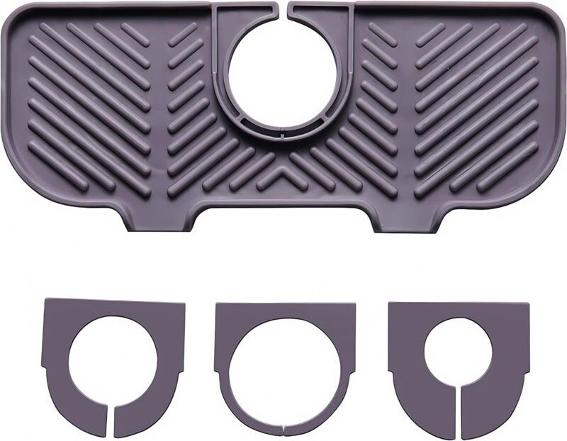 Silikon Wasserhahn Tropfmatte, Unterwaschbeckenmatte, Organizer für Schwämme, Bürsten, Seife. (Grau)