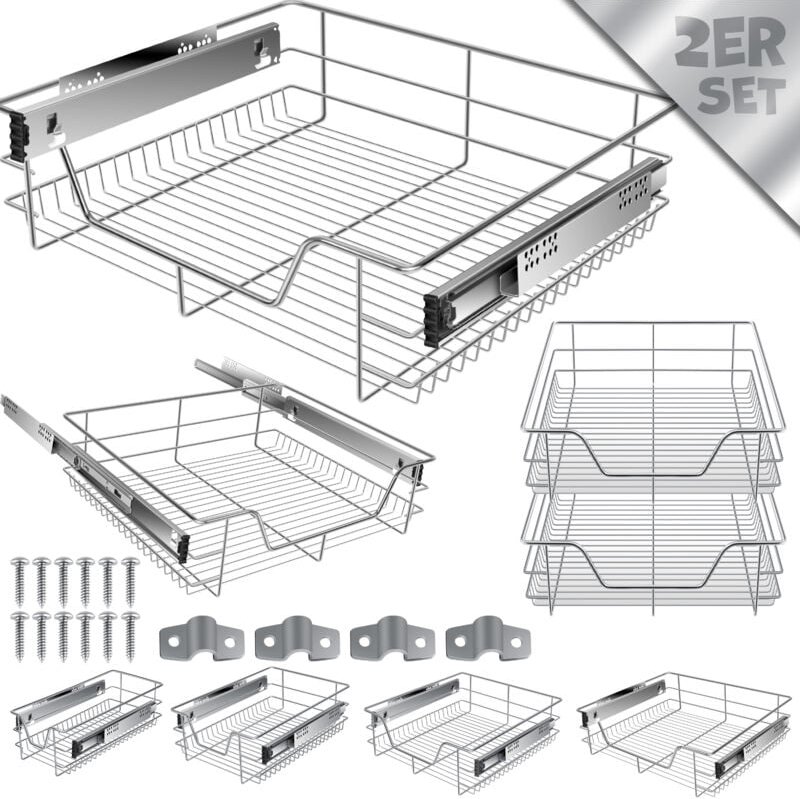 Teleskopschublade Küchenschublade Küchenschrank Korbauszug Schrankauszug Vollauszug Schublade 2x 60cm - Silber - Kesser