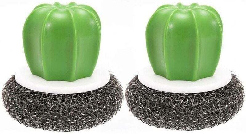 2 Stück kreative Küchenbürsten in Kaktusform, Kaktustopf, Drahtschwammball, Spülbürste, Edelstahl-Schrubber, Reinigungsb...