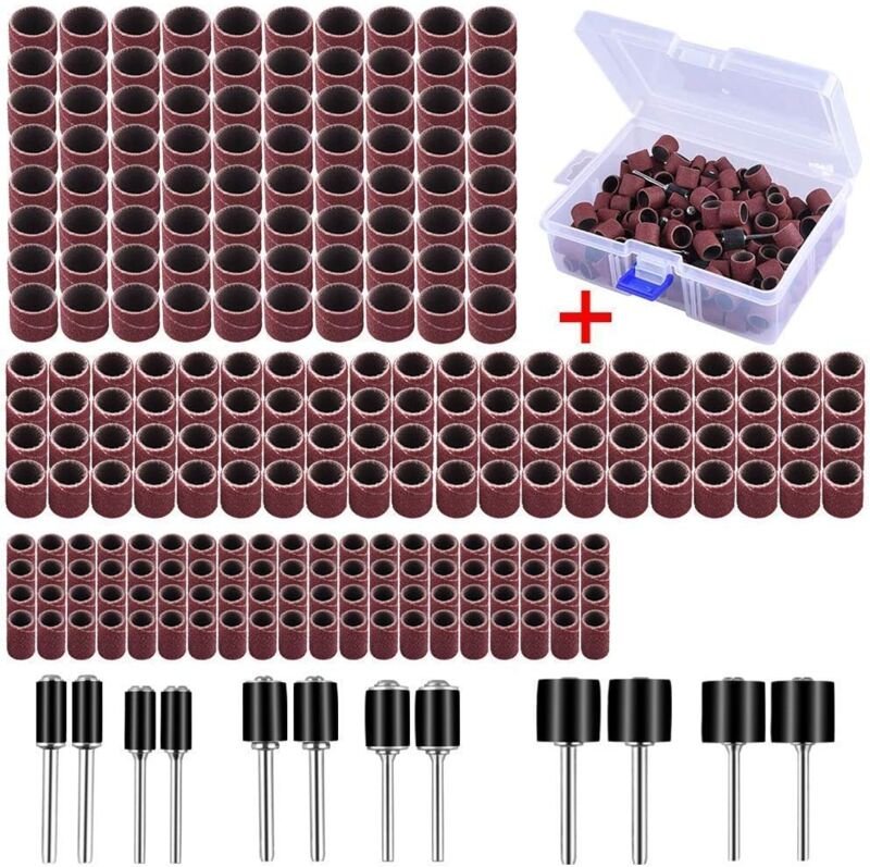 Thumbnail - 252 Stück Schleiftrommel mit Gratis-Box, inklusive 240 Stück Schleifbändern und 12 Stück Trommeldorn für Dremel-Rotation...