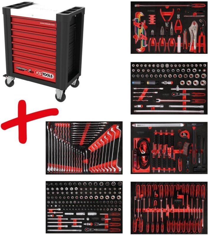 Ks Tools Werkstattwagen-Satz PERFORMANCEplus P10 mit 338 Werkzeugen für 6 Schubladen