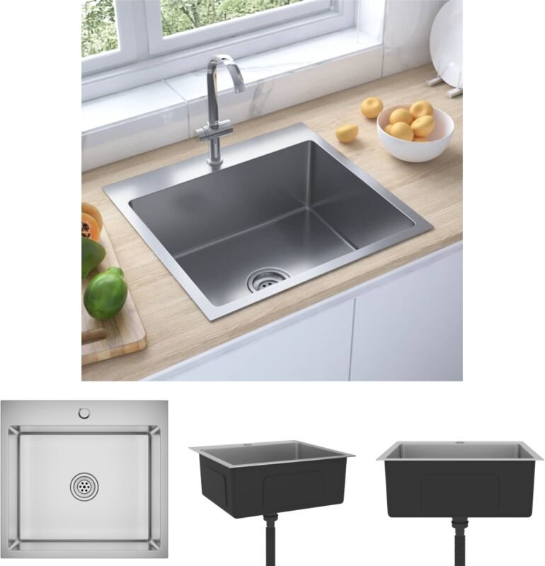 The Living Store Handgemachte Einbauspüle Edelstahl - Küchenspülen & Spülbecken - Silber