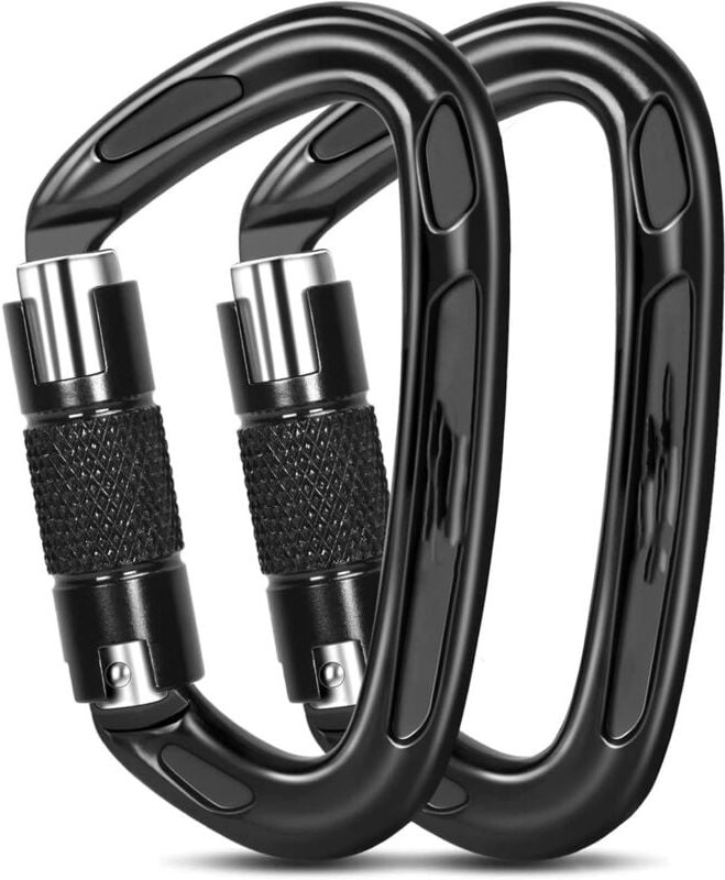 25 kN Auto Lock Kletterkarabiner, D-förmig, Drehverschluss, Hochleistungskarabiner, geeignet zum Klettern und Abseilen, ...