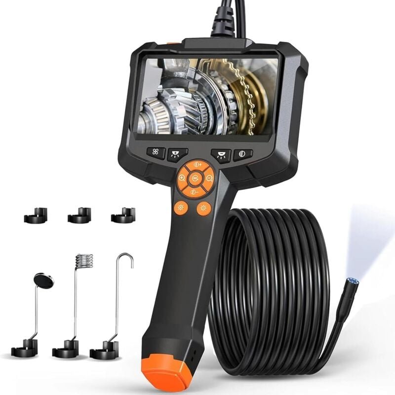 Endoskop-Inspektionskamera, 4,3-Zoll-IPS-Bildschirm, HD 1080P, mit 8 LEDs, IP67 wasserdicht, 5 m langes halbstarres Kabe...