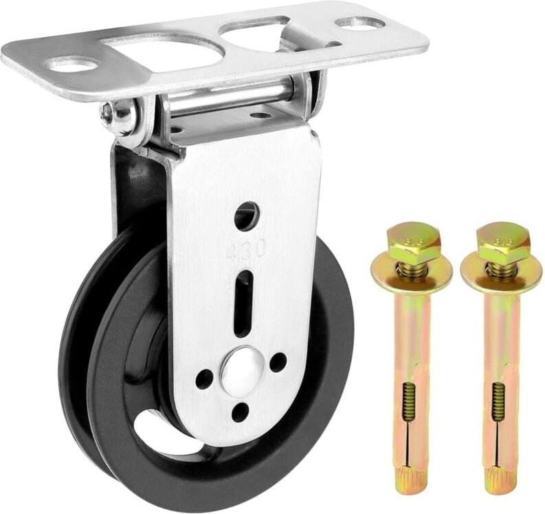 180° drehbare Kabelrolle mit Montagezubehör für Fitnessgeräte, Bodenrad aus Nylon und Edelstahl (Maximale Belastung: 150...