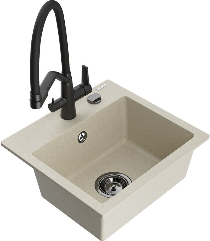 Milo 1-Becken-Granitspüle mit Mischbatterie Duo, Beige - 6505-69-671701-70-B - Mexen