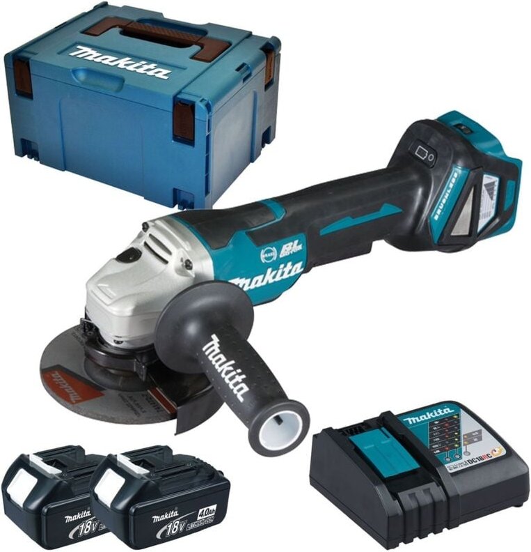 Makita DGA517RMJ Akku-Winkelschleifer Ø 125 mm 18 V / 2x 4,0 Akku + Ladegerät im Makpac