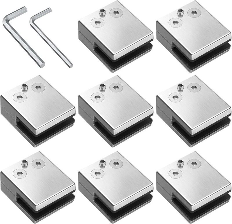 Ineasicer Glasklemmen, 8 Stück, 8–10 mm, 304 Edelstahl, Glasklemmen, verstellbare Glashalterung mit flacher Rückseite fü...