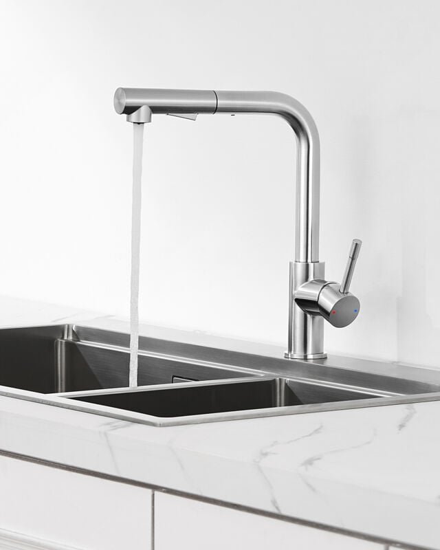 Anycee Max Küchenarmatur mit ausziehbarer Brause, 360° drehbare Spültischarmatur, gebürstet