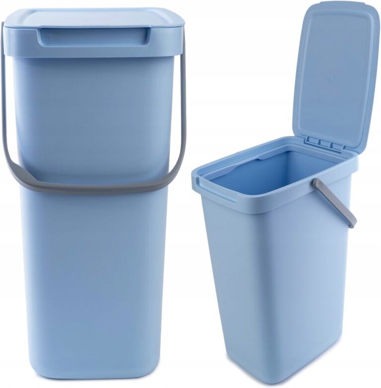 KADAX Mülleimer mit Deckel und Tragegriff, Kunststoff, zum Recycling, rechteckig mit Klappdeckel (bl
