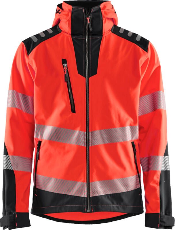 Hochsichtbare Softshell-Arbeitsjacke 4491 - Neonrot/Schwarz L