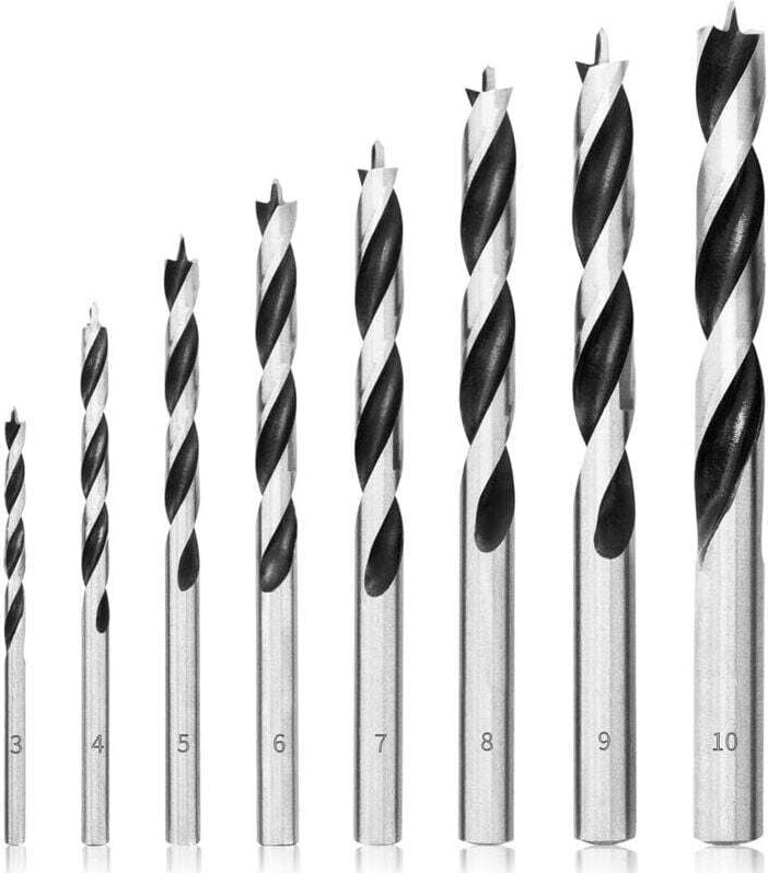 Holzbohrer-Set, 3 mm – 10 mm, 8-teilig, professioneller Holzspiralbohrer, Brad Point für Holz