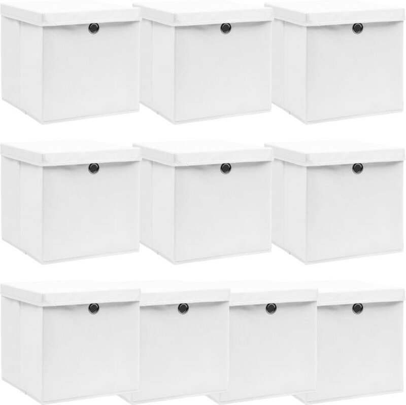 Aufbewahrungsboxen mit Deckeln 10 Stk. Weiß 32x32x32 cm Stoff - Vidaxl
