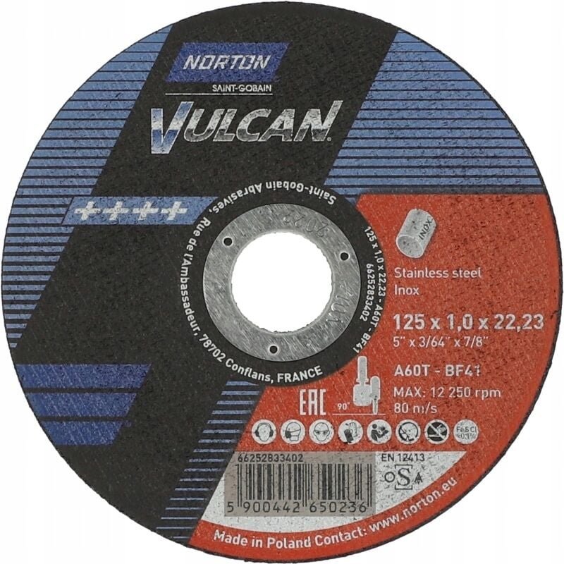Thumbnail - NORTON VULCAN INOX 125x1x22 mm Edelstahl- und Metalltrennscheibe