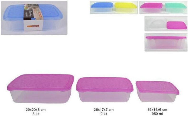 Trade Shop Traesio - Trade Shop - set mit 3 kunststoffbehältern mit hermetischem deckel click clac food colorful -