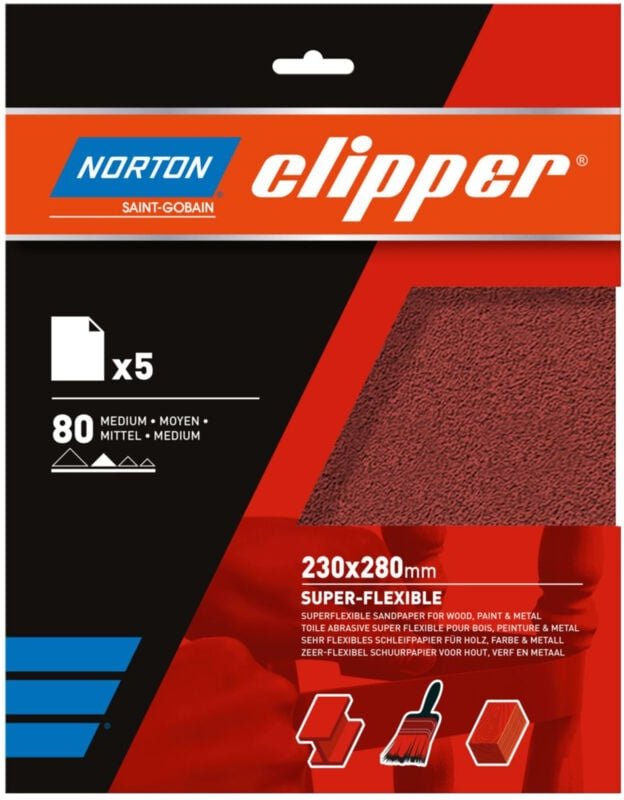 Superflexibles Schleifleinenblatt - Korn 80 - 230x280 mm - Bündel von 5 Stück NORTON - 66261118247
