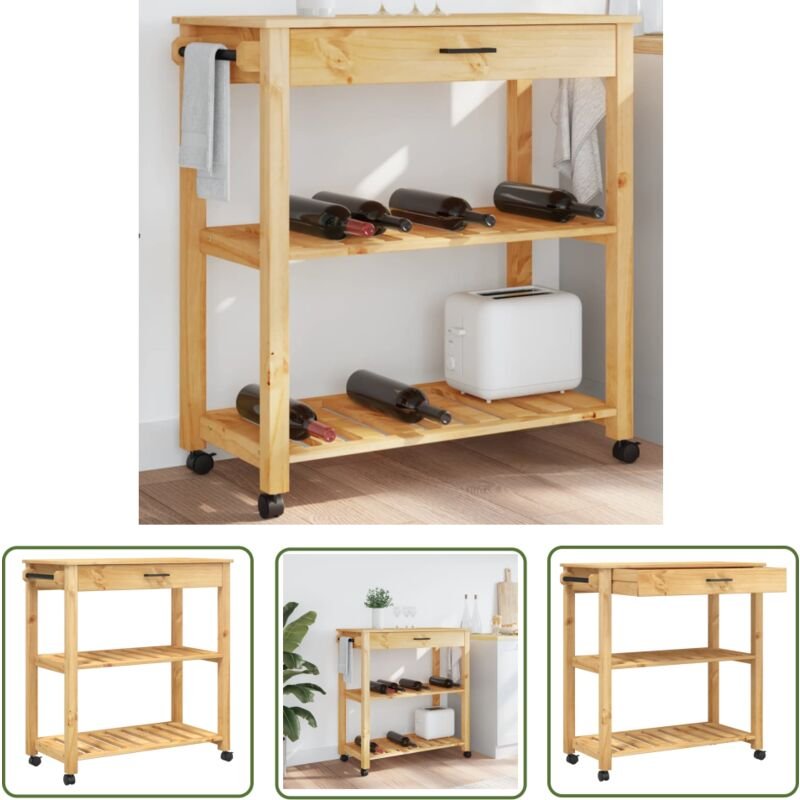 The Living Store Küchenwagen MONZA 84x40x90 cm Massivholz Kiefer - Holz Küchenwagen - Küchenschrank - Kiefernholzküche -...