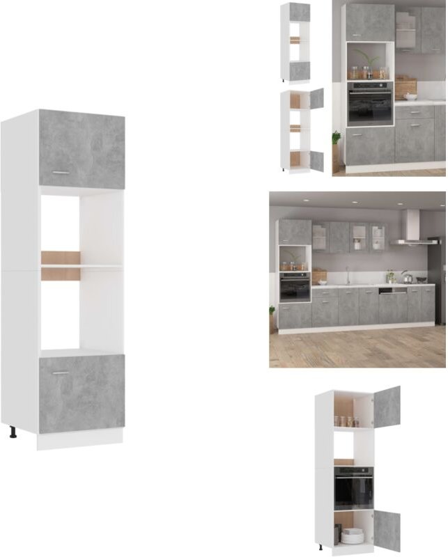 Mikrowellenumbauschrank Betongrau 60x57x207 cm Holzwerkstoff - Küchenmöbel - Schranksystem - Wohnwand - Regal - Aufbewah...