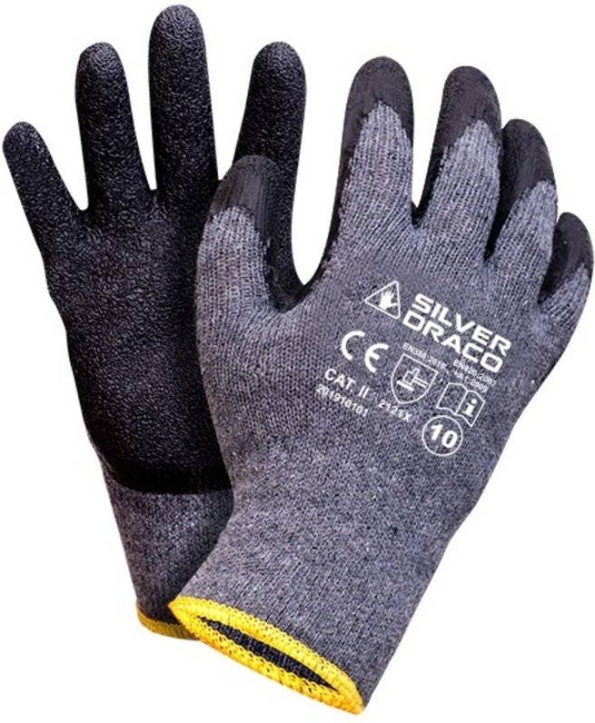 Strickhandschuhe Mit Gummibeschichtung Silber Draco Schwarz 11 - 12 Paar - Rek Reco C11
