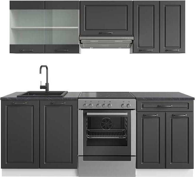 Vicco - Küchenzeile R-Line, Anthrazit Landhaus/Weiß, 200 cm , ap Anthrazit