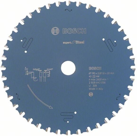 Kreissägeblatt Expert for Steel 190 x 20 x 2,0 mm, 40 Zähne - Bosch