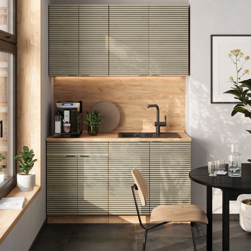 Vicco - Singleküche Fame-Line, Eiche Paneel/Goldkraft Eiche, 140 cm ohne Arbeitsplatte