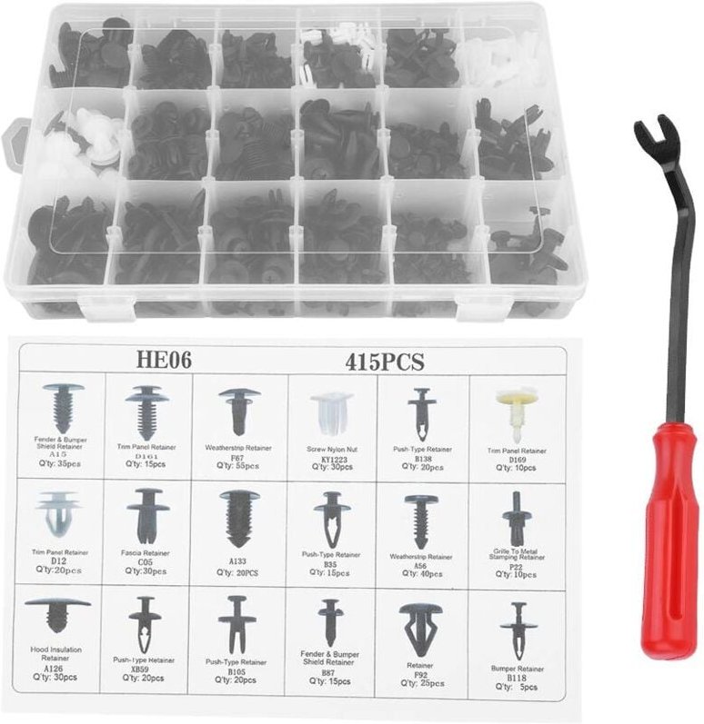 Zoternen - Druckknopfnietverkleidungen, 415 Stück, 18 Größen, sortiert, Clip Verkleidung, Auto Push Pin Niet, Stoßstange...