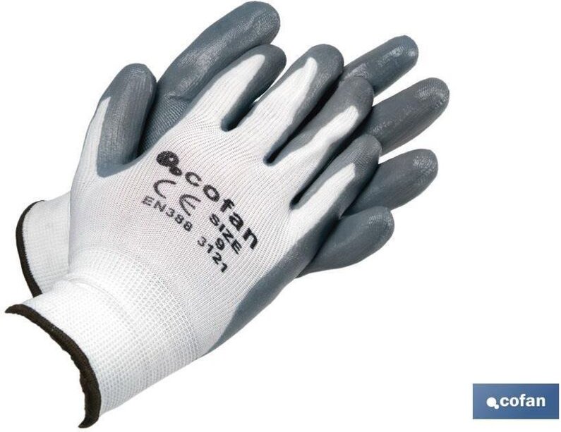 Thumbnail - 100 % Pu-imprägnierter Nitrilhandschuh, Blister, Grau, Größe 8
