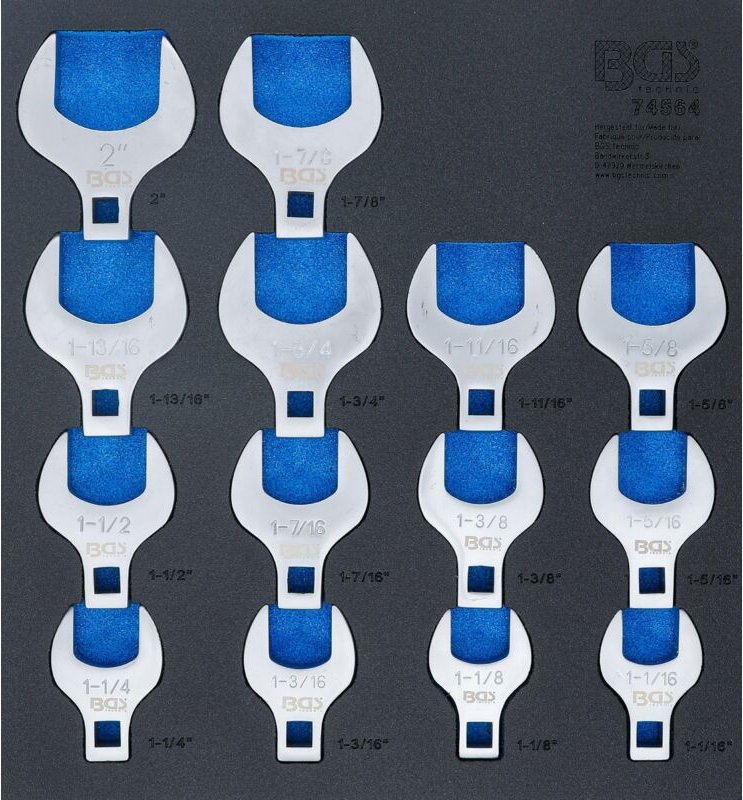 Thumbnail - Werkstattwageneinlage 2/3: Hahnenfußschlüssel-Satz Antrieb Innenvierkant 12,5 mm (1/2") Zollgrößen 14-tlg.