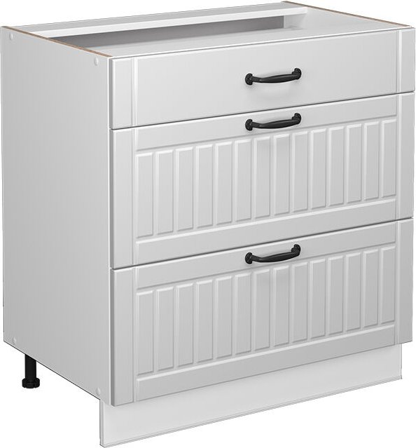 Badschrank Fame-Line, Weiß Landhaus, 80 x 81.6 cm mit 3 Schubladen, ohne Arbeitsplatte Vicco