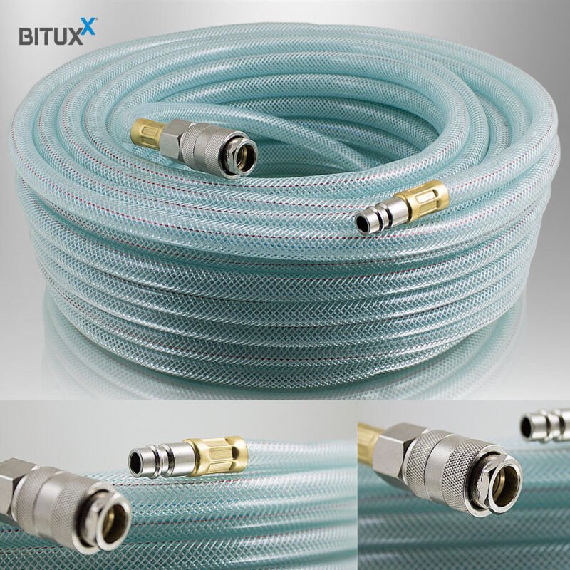 15 Meter pvc Druckluftschlauch mit 1/4 Schnellkupplung Kompressor Kompressoren Schlauch Leitung 15m - Bituxx