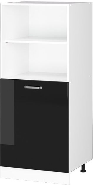 Hochschrank R-Line, Schwarz Hochglanz, 60 cm mit offenen Regalen, und Tür, Vicco