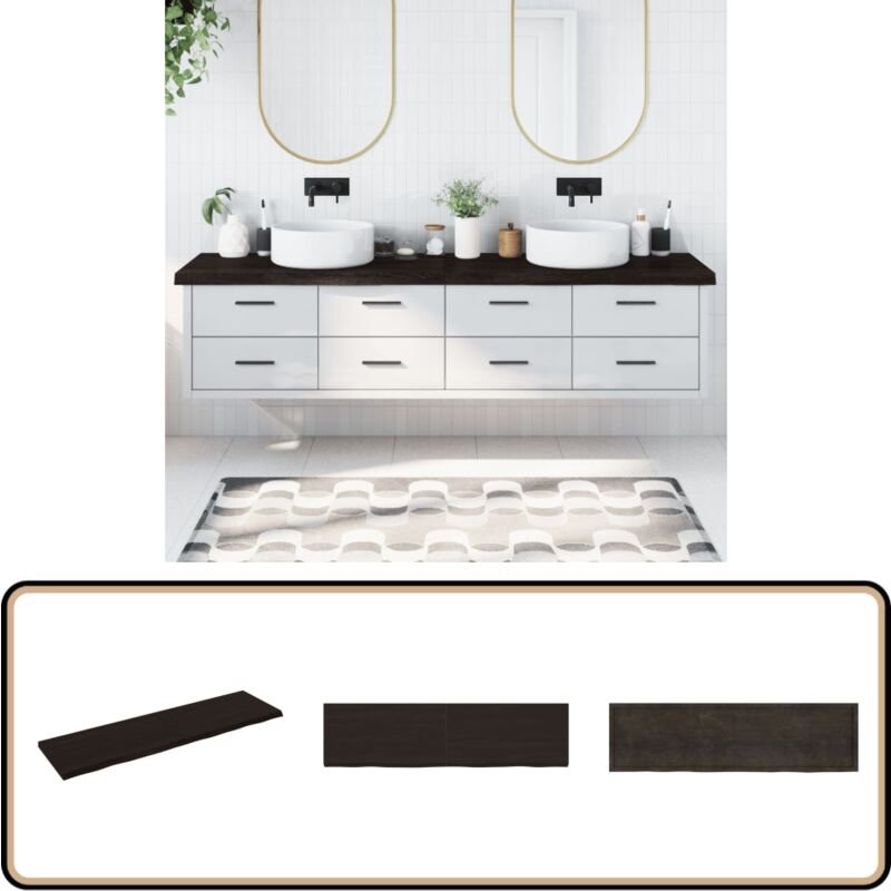 Waschtischplatte Dunkelbraun 220x60x(2-6)cm Massivholz - Eichenholz Platte - Holz Waschttischplatte - Badrenovierung - W...