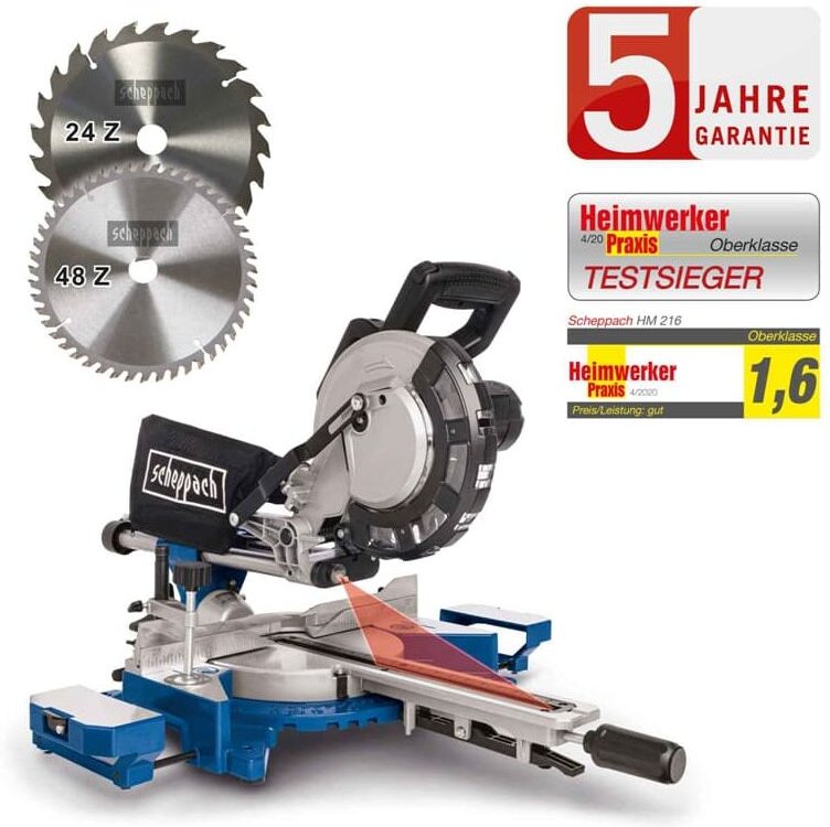 Scheppach - Kapp und Gehrungssäge HM216 Zugsäge Kappsäge inklusive 2.Sägeblatt
