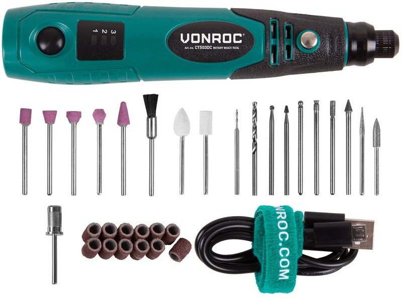 Vonroc - Mini Multifunktionswerkzeug 4V Mit 31 teiligem Zubehörset, Ladekabel und Aufbewahrungstasche