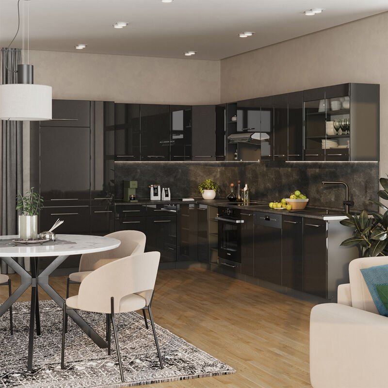 Eckküche Fame-Line, Anthrazit Hochglanz, 347 x 60 cm , AP Anthrazit, Vicco