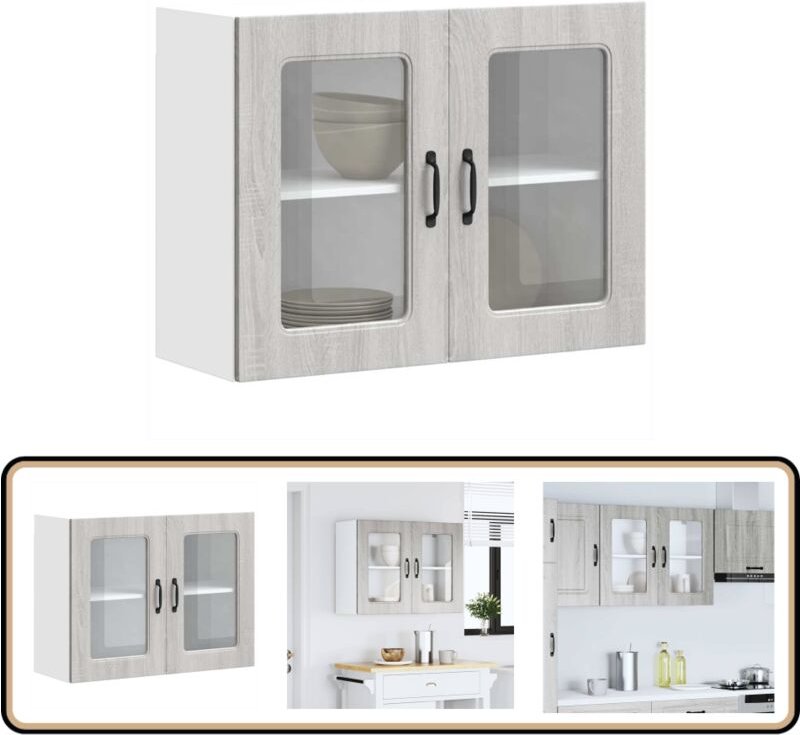 Küchen-Hängeschrank mit Glastür Grau Sonoma Holzwerkstoff - Vidaxl