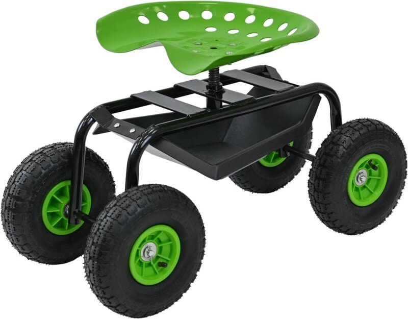 Thumbnail - Gartenscooter mit Ablage Stahl 150 kg Sitzhöhe 44-52 cm Sitz 360° drehbar Lufträder in Schwarz-grün