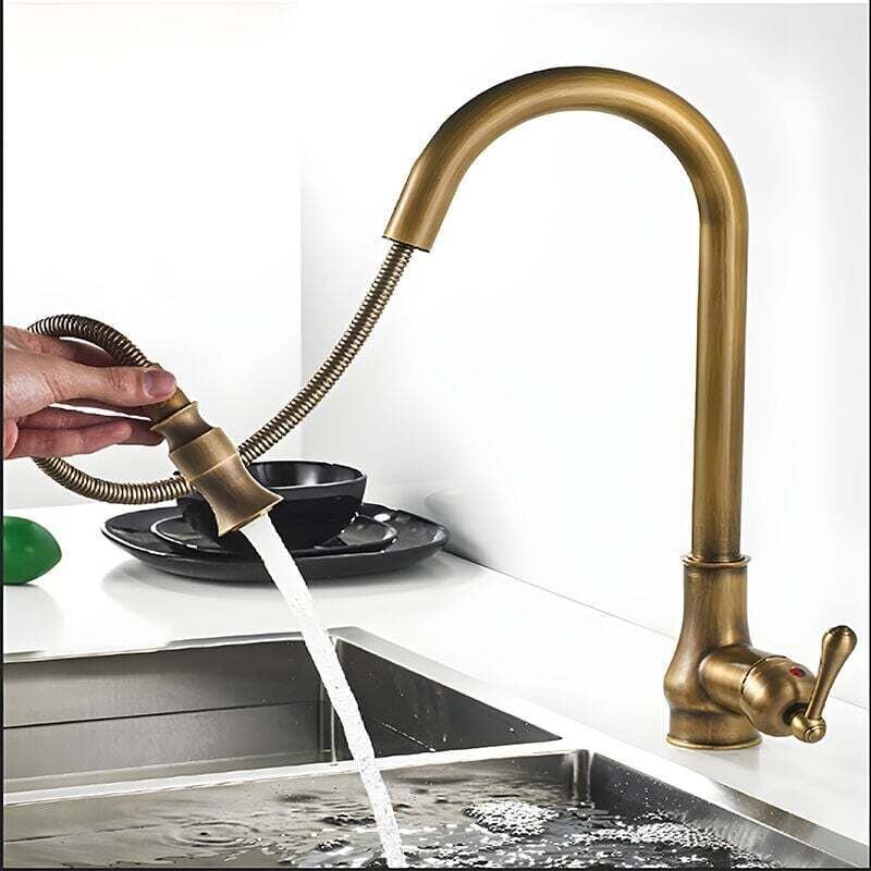 Luxus-Küchenarmatur im Retro-Stil aus Kupfer, Antik-Stil, 360° schwenkbar, gebürstete Oberfläche, elegantes Design, lang...