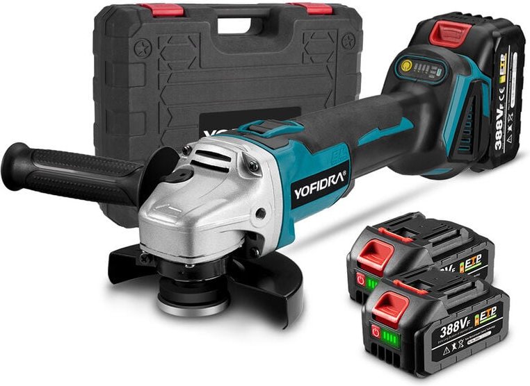Winkelschleifer 125 mm, 18V Akku-Schleifer mit 2 Akkus und Ladegerät + Kunststoffbox