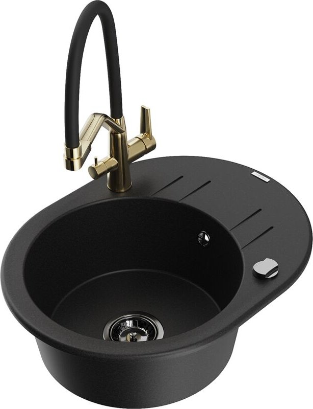 Thumbnail - Kevin 1-Becken-Granitspüle mit Mischbatterie Duo, Schwarz - 6517-77-671701-57-B - Mexen