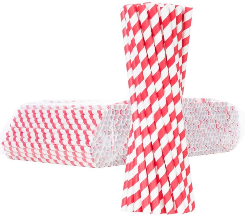 BIO ökologische Papierstrohhalme PAPIERSTROHHALME dick 8/205mm - weiß und rot 500 Stk.