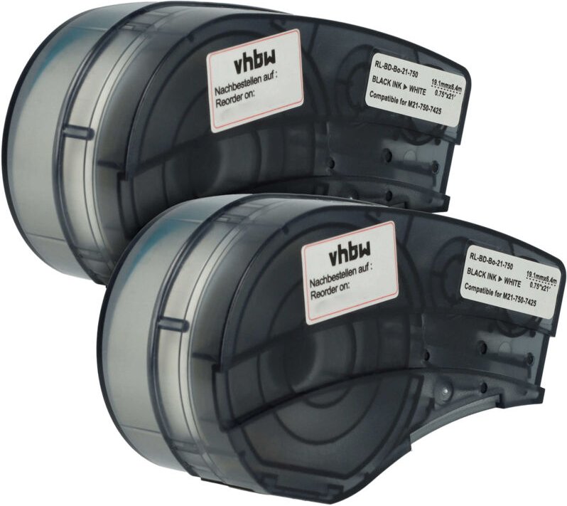2x Schriftband-Kassette Ersatz für Brady M21-750-7425 für Etiketten-Drucker 19,05mm Schwarz auf Weiß, Polypropylen - Vhb...